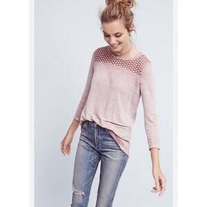 Anthropologie Akemi + Kin 100% Linen Rose Pink Top Crochet Lace Back Women’s Med